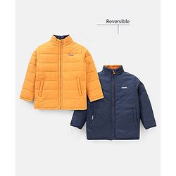 Pine Kids Full Sleeves Reversible Padded Jacket with Travelling Pouch - Yellow Navy Blue