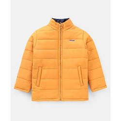 Pine Kids Full Sleeves Reversible Padded Jacket with Travelling Pouch - Yellow Navy Blue
