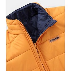 Pine Kids Full Sleeves Reversible Padded Jacket with Travelling Pouch - Yellow Navy Blue