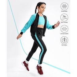 Pine Active High Stretch Breathable Sports Bra Jacket and Leggings 3 Pieces Set - Blue