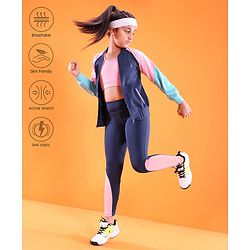 Pine Active High Stretch Breathable Sports Bra Jacket and Leggings 3 Pieces Set - Pink Blue