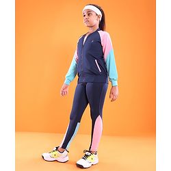 Pine Active High Stretch Breathable Sports Bra Jacket and Leggings 3 Pieces Set - Pink Blue