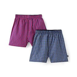 Pine Kids Cotton Woven Above Knee Length Check Boxers Pack of 2 (Colour May Vary)
