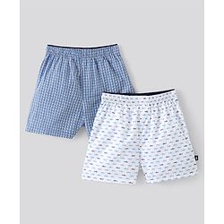 Pine Kids Cotton Woven Check with All Over Sharks Printed Boxers Pack of 2 (Colour May Vary)