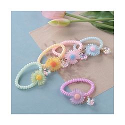 Pine Kids Free Size Flower Applique Rubber Bands Pack of 5 - Multicolor