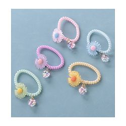 Pine Kids Free Size Flower Applique Rubber Bands Pack of 5 - Multicolor