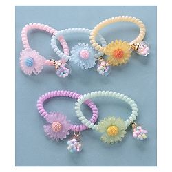 Pine Kids Free Size Flower Applique Rubber Bands Pack of 5 - Multicolor
