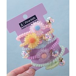 Pine Kids Free Size Flower Applique Rubber Bands Pack of 5 - Multicolor