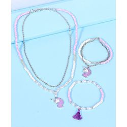 Pine Kids Free Size Necklace & Bracelet Set With Tassel Detailing- Multicolor