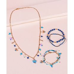 Pine Kids Free Size Necklace & Bracelet Set With Butterfly Detailing- Multicolor