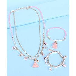 Pine Kids Free Size Necklace & Bracelet Set With Tassel Detailing- Multicolor