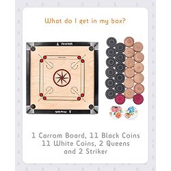 Pine Kids Wooden 26 Inch Medium Carrom Board - Multcolour