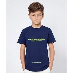 Pine Kids 100% Cotton Half Sleeves Bio Washed T-Shirt Text Print - Blue