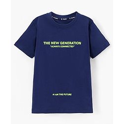 Pine Kids 100% Cotton Half Sleeves Bio Washed T-Shirt Text Print - Blue
