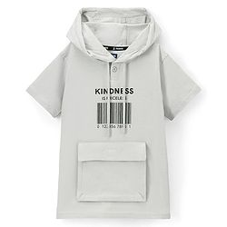 Pine Kids 100% Cotton Half Sleeves Bio Washed Hooded T-Shirt Text Print - White