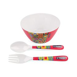 Pine Kids Melamine Bowl With Fork And Spoon Pink - Pack of 3