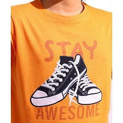 Pine Kids 100% Cotton Half Sleeves Bio Washed T-Shirt Shoes Print - Orange