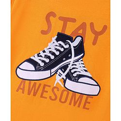 Pine Kids 100% Cotton Half Sleeves Bio Washed T-Shirt Shoes Print - Orange