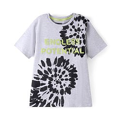 Pine Kids 100% Cotton Half Sleeves Bio Washed T-Shirt Text Print - Light Grey