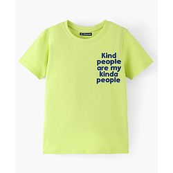 Pine Kids Half Sleeves Bio washed Text Print T-Shirt - Green