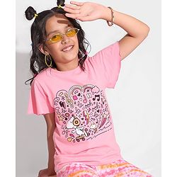 Pine Kids 100% Cotton Flutter Sleeves Top Glitter Print- Pink