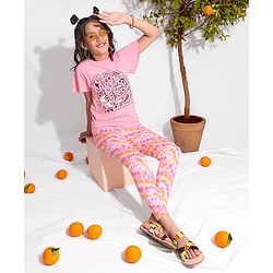 Pine Kids 100% Cotton Flutter Sleeves Top Glitter Print- Pink