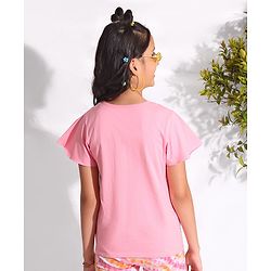 Pine Kids 100% Cotton Flutter Sleeves Top Glitter Print- Pink