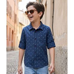 Pine Kids Cotton Full Sleeves Shirt Triangle Print - Navy Blue