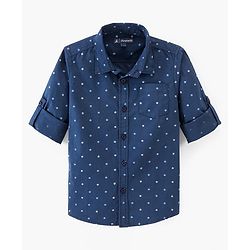 Pine Kids Cotton Full Sleeves Shirt Triangle Print - Navy Blue