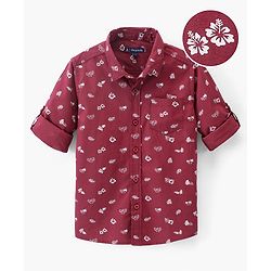 Pine Kids Cotton Turn Up Full Sleeves Shirt Floral Print - Maroon