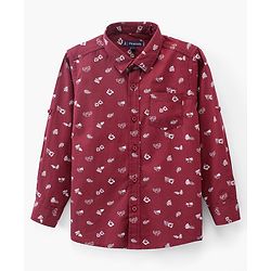 Pine Kids Cotton Turn Up Full Sleeves Shirt Floral Print - Maroon