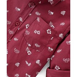 Pine Kids Cotton Turn Up Full Sleeves Shirt Floral Print - Maroon