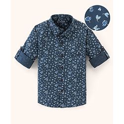 Pine Kids Cotton Full Sleeves Printed Shirt With Soft Hand Feel- Blue