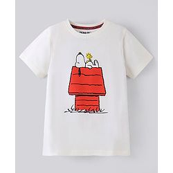 Pine Kids 100% Cotton Knit Half Sleeves Bio Washed T-Shirt Snoopy Collection - White