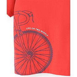 Pine Kids 100% Cotton Half Sleeves Bio Washed T-Shirt Bicycle Print - Red