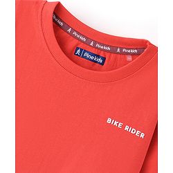 Pine Kids 100% Cotton Half Sleeves Bio Washed T-Shirt Bicycle Print - Red