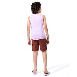 Pine Kids Cotton Sleeveless Biowashed T-Shirt Leaf Print- Purple