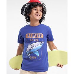 Pine Kids Biowashed Shark Print Half Sleeves Tee - Blue
