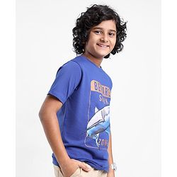Pine Kids Biowashed Shark Print Half Sleeves Tee - Blue