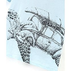 Pine Kids Cotton Half Sleeves Biowashed T-Shirt Turtle Print- Blue