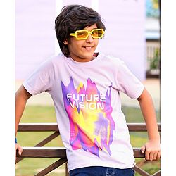 Pine Kids 100% Cotton Half Sleeves Bio Washed T-Shirt Text Print - Purple