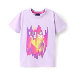 Pine Kids 100% Cotton Half Sleeves Bio Washed T-Shirt Text Print - Purple