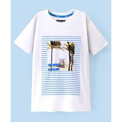 Pine Kids 100% Cotton Half Sleeves Bio Washed T-Shirt Beach Print - White