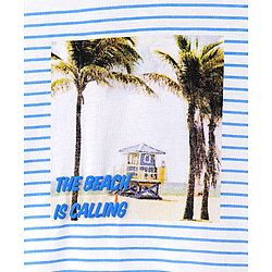 Pine Kids 100% Cotton Half Sleeves Bio Washed T-Shirt Beach Print - White