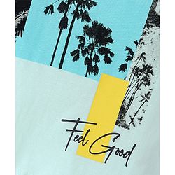 Pine Kids Cotton Full Sleeves Bio Wash T-Shirt Palm Trees Print - Blue