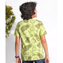 Pine Kids 100% Cotton Half Sleeves Biowashed T-Shirt Pineapple Print - Green
