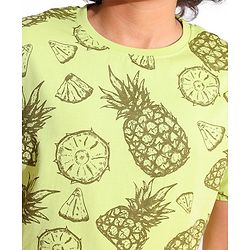 Pine Kids 100% Cotton Half Sleeves Biowashed T-Shirt Pineapple Print - Green