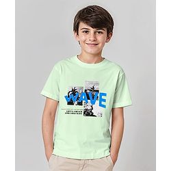 Pine Kids Half Sleeves Biowashed T-Shirt Wave Print - Green