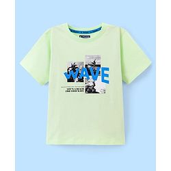 Pine Kids Half Sleeves Biowashed T-Shirt Wave Print - Green