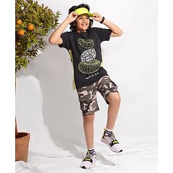 Pine Kids 100% Cotton Biowahshed Half Sleeves T- Shirt Tire Print - Black